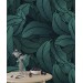 Dark blue teal wallpaper large leaves
