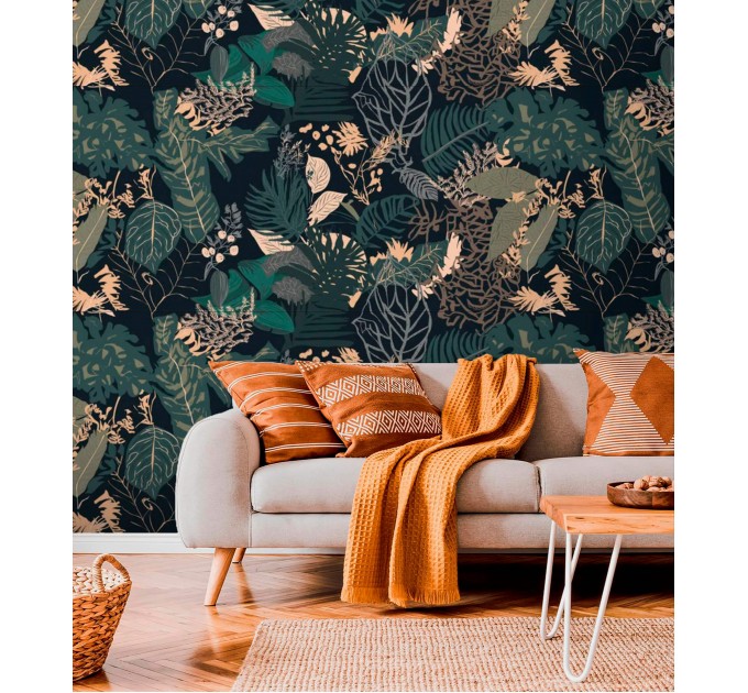 Dark botanical tropical wallpaper moody jungle foliage