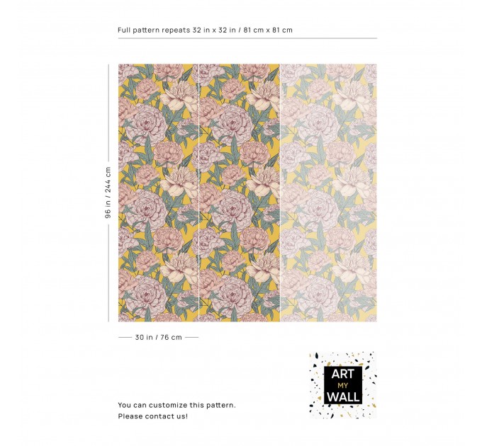 Vintage floral wallpaper, large peony flowers decor