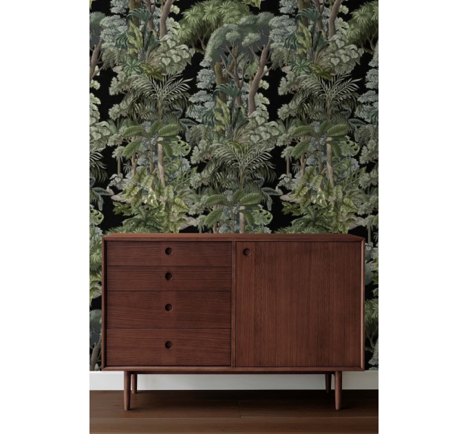 Wallpaper with trees and leaves, dark botanical wallpaper