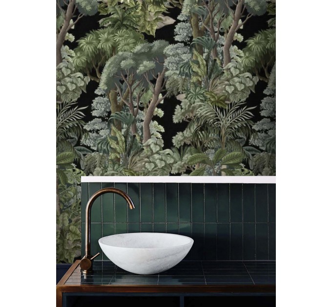Wallpaper with trees and leaves, dark botanical wallpaper