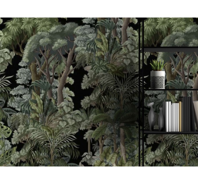 Wallpaper with trees and leaves, dark botanical wallpaper