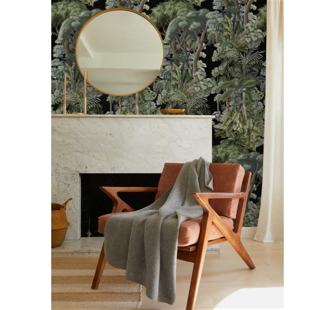 Wallpaper with trees and leaves, dark botanical wallpaper