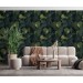 Dark botanical wallpaper green large leaves