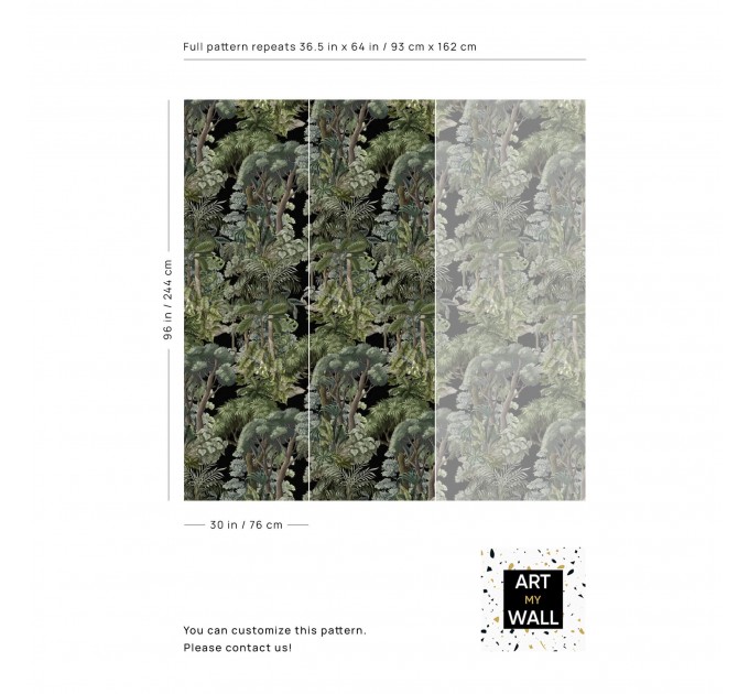 Wallpaper with trees and leaves, dark botanical wallpaper