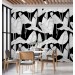 Wallpaper large banana leaves black and white