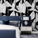 Wallpaper large banana leaves black and white