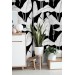 Wallpaper large banana leaves black and white