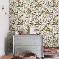 Wallpaper mushroom, woodland forest botanical wall covering