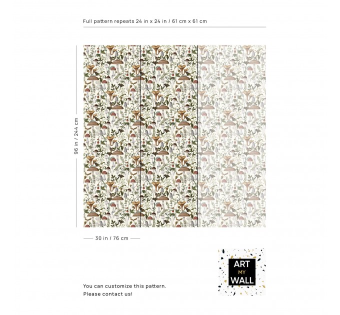 Wallpaper mushroom, woodland forest botanical wall covering