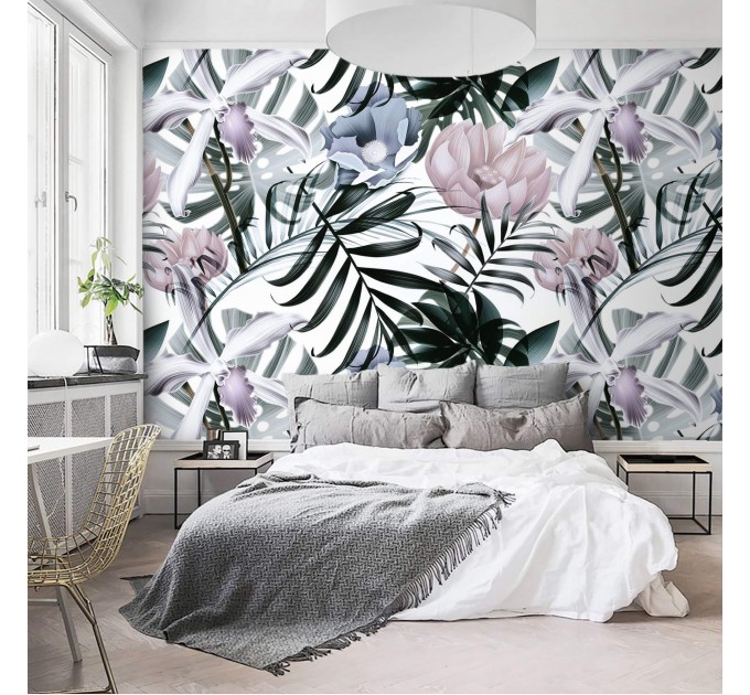 Tropical wallpaper mural oversized exotic flowers and leaves