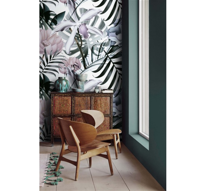 Tropical wallpaper mural oversized exotic flowers and leaves