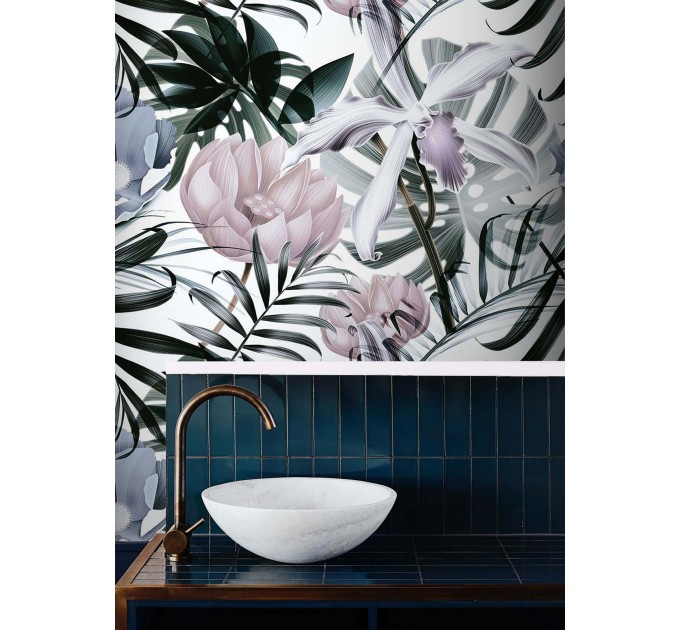 Tropical wallpaper mural oversized exotic flowers and leaves