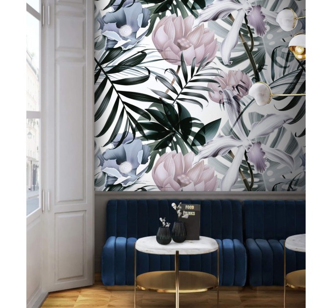 Tropical wallpaper mural oversized exotic flowers and leaves