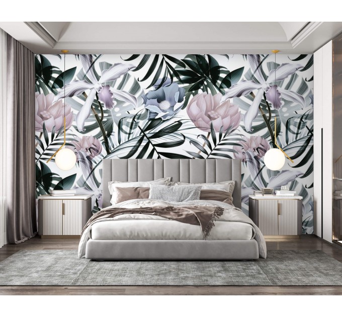 Tropical wallpaper mural oversized exotic flowers and leaves
