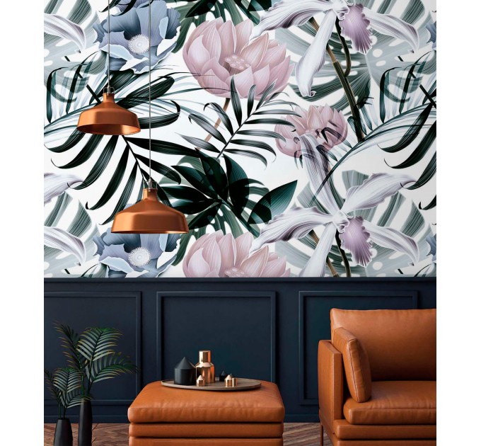Tropical wallpaper mural oversized exotic flowers and leaves