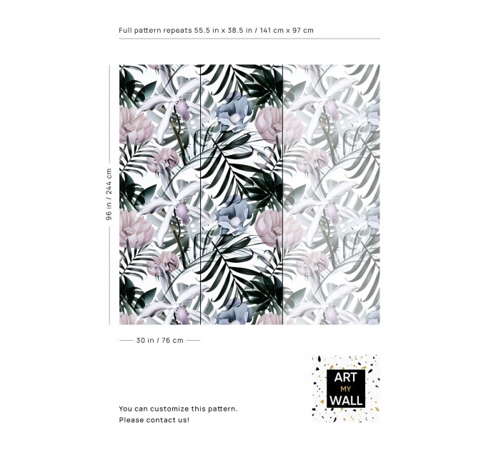 Tropical wallpaper mural oversized exotic flowers and leaves