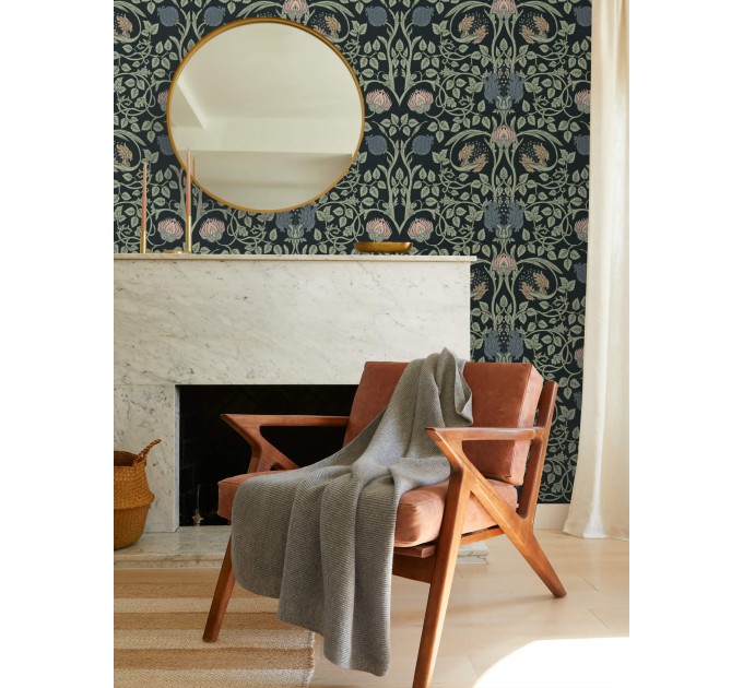 Vintage dark botanical wallpaper, Dark academia accent wall