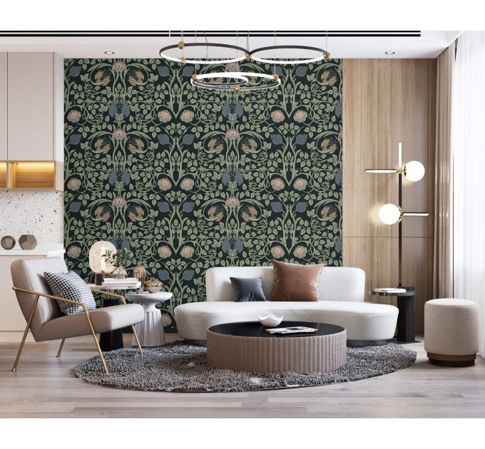 Vintage dark botanical wallpaper, Dark academia accent wall