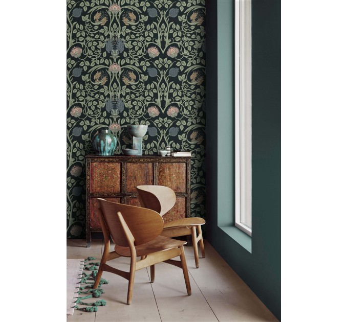 Vintage dark botanical wallpaper, Dark academia accent wall