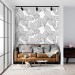 Minimalist botanical wallpaper linear leaves black and white