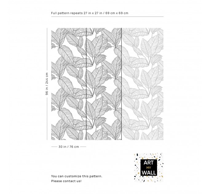 Minimalist botanical wallpaper linear leaves black and white