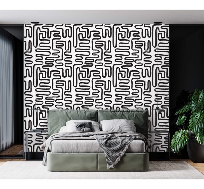 Wallpaper abstract lines black and white paint strokes