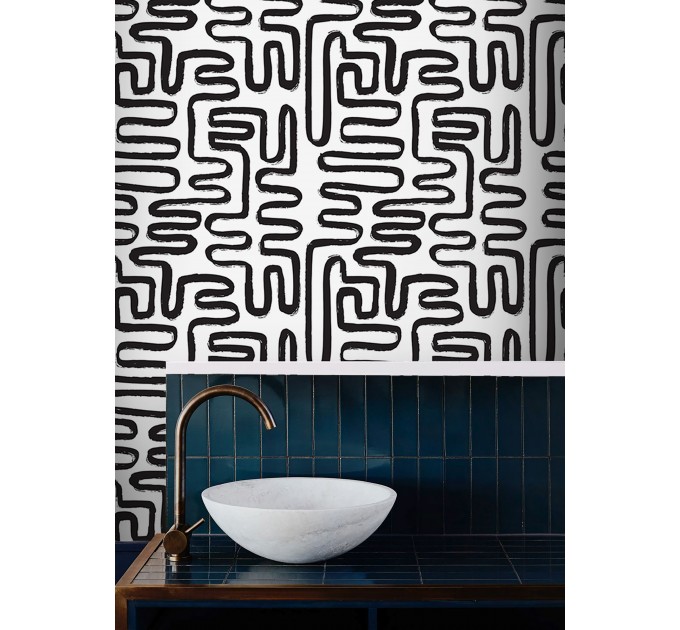 Wallpaper abstract lines black and white paint strokes