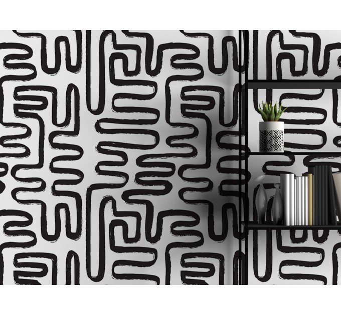 Wallpaper abstract lines black and white paint strokes