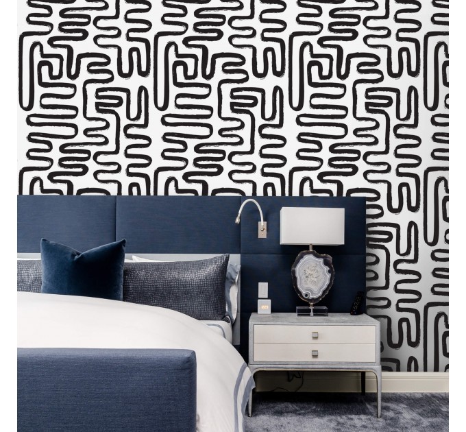 Wallpaper abstract lines black and white paint strokes