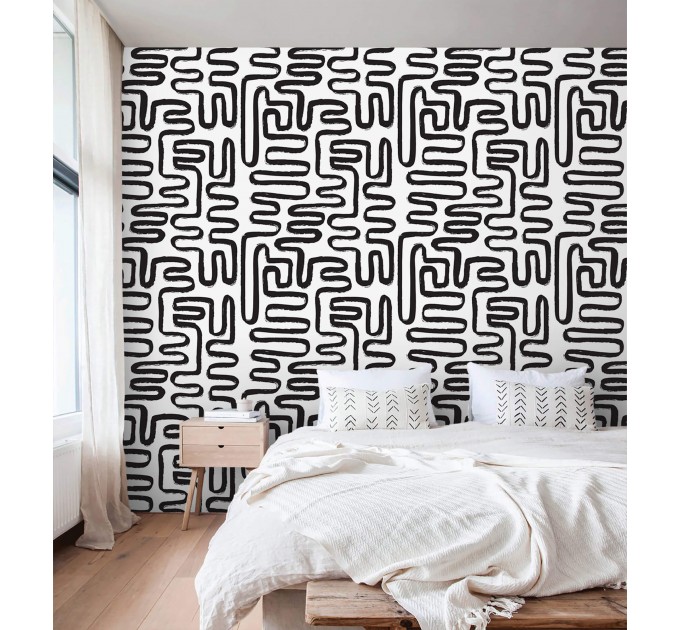 Wallpaper abstract lines black and white paint strokes
