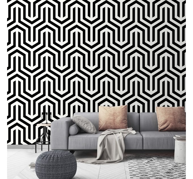 Art deco geometric wallpaper black and white
