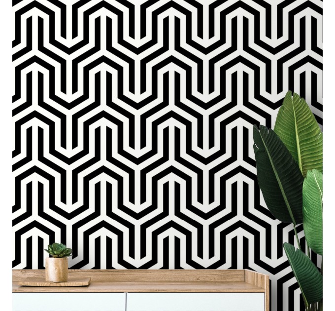 Art deco geometric wallpaper black and white