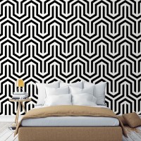 Art deco geometric wallpaper black and white