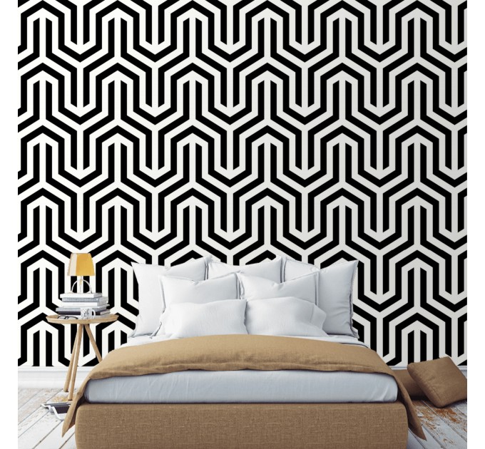 Art deco geometric wallpaper black and white