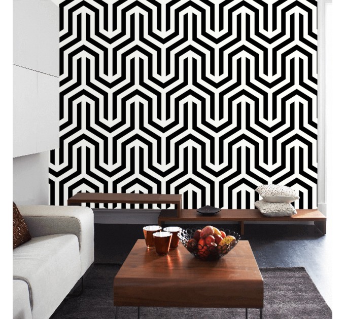 Art deco geometric wallpaper black and white