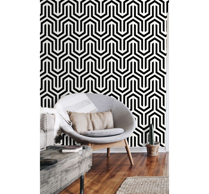 Art deco geometric wallpaper black and white