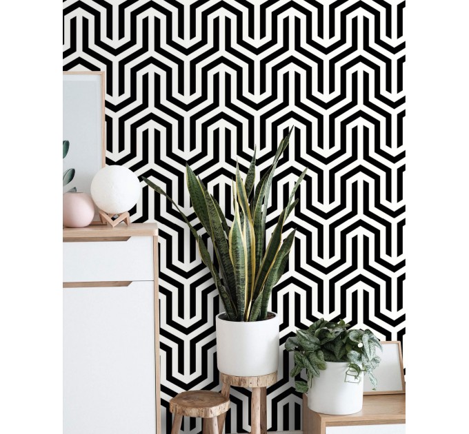 Art deco geometric wallpaper black and white