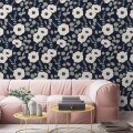 Dark floral wallpaper white flowers on dark blue