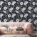 Dark floral wallpaper white flowers on dark blue