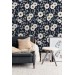 Dark floral wallpaper white flowers on dark blue