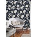 Dark floral wallpaper white flowers on dark blue