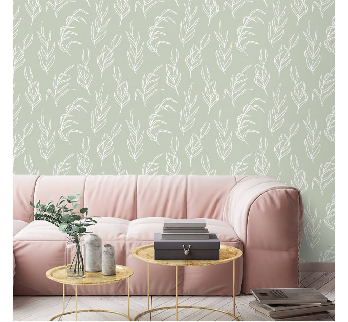 Botanical wallpaper minimalist sage green leaves