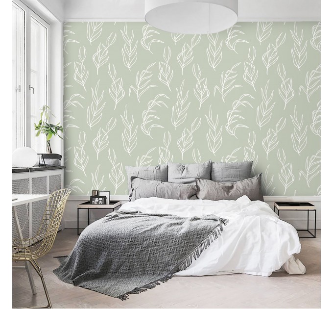 Botanical wallpaper minimalist sage green leaves