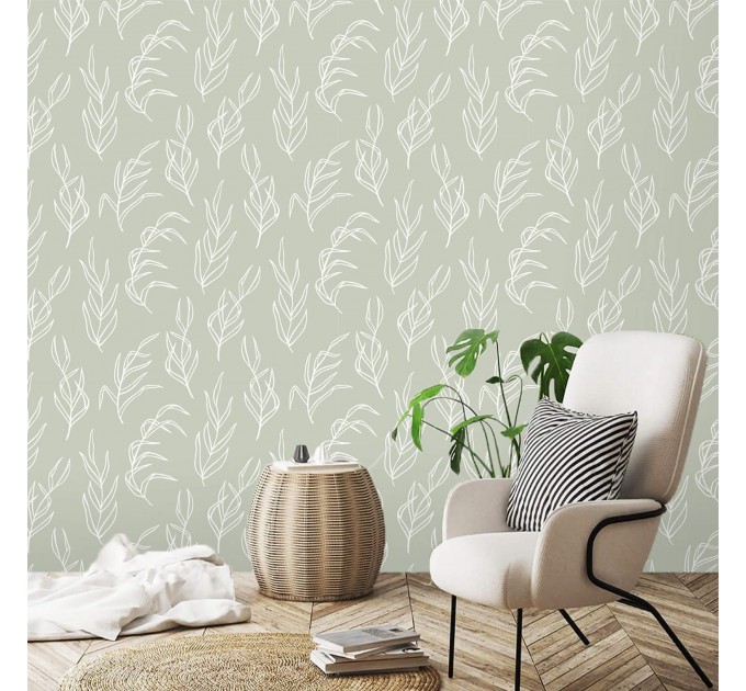Botanical wallpaper minimalist sage green leaves