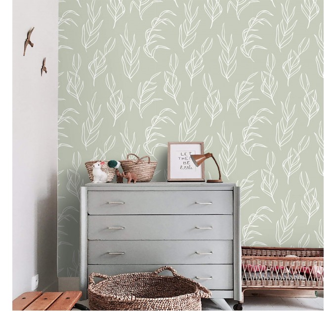 Botanical wallpaper minimalist sage green leaves