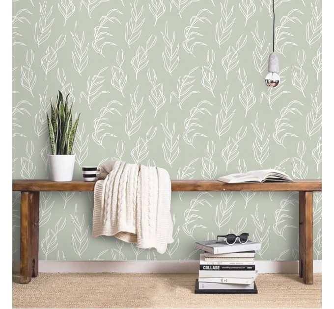 Botanical wallpaper minimalist sage green leaves