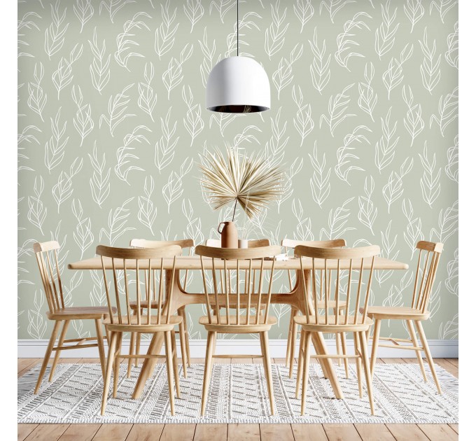 Botanical wallpaper minimalist sage green leaves