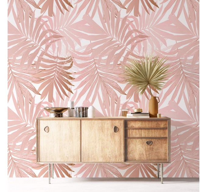 Wallpaper palm leaves Blush pink tropical wall covering