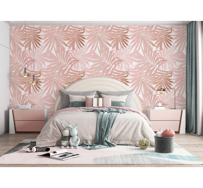 Wallpaper palm leaves Blush pink tropical wall covering